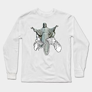 Praying to the Sacred Heart of Jesus Long Sleeve T-Shirt